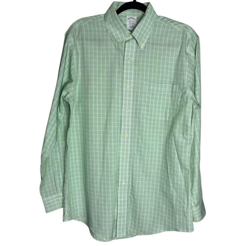 Brooks Brothers Long Sleeve Button Down Shirt Supima Cotton Green & White-151/2